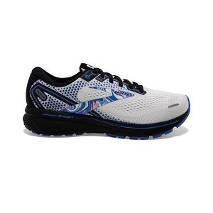 Brooks Ghost 14 Mens Road Running Shoes White/Black/Blue | USA-RFI279601